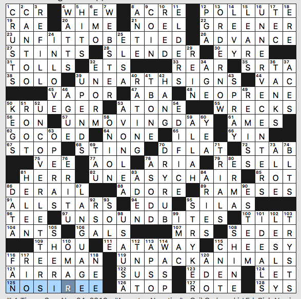 Sunday, November 24, 2019  Diary of a Crossword Fiend