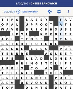 Sara Cantor's "Cheese Sandwich" USA Today crossword solution for 8/20/2021