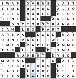 Malaika Handa's USA Today crossword, "Odds & Ends" solution for 12/10/2021