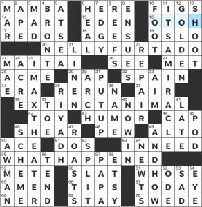 David Steinberg’s USA Today Crossword, “Out with the Old, in With the New” solution 12/31/2021