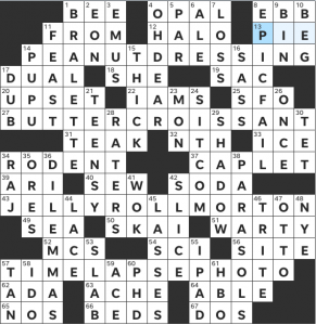 Amanda Rafkin's USA Today crossword, "It's Sandwich O'clock" solution grid