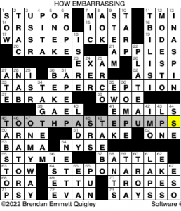 Brendan Emmett Quigley's Crossword #1449, “How Embarrassing” solution 3/3/2022