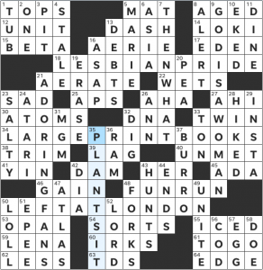 Ada Nicolle & Brooke Husic's USA Today crossword, "The L Word" solution for 4/8/2022