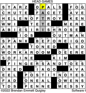 Brendan Emmett Quigley's Crossword #1483, "Head Games" solution for 4/30/2022