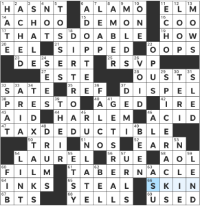 Zhouqin Burnikel's USA Today crossword, "Side Tables" solution for 8/14/2022