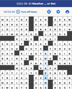Neville Fogarty & Erik Agard’s USA Today Crossword, “Weather…or Not” solution for 9/29/2022