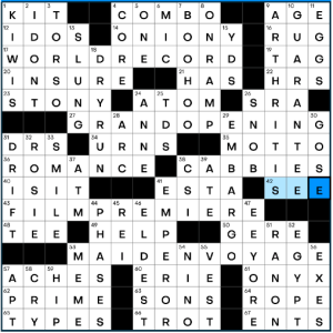 Hoang-Kim Vu's USA Today crossword, "That's a First" solution for 9/16/2022