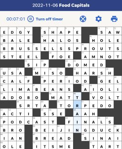 Zhouqin Burnikel's USA Today crossword, "Food Capitals" solution for 11/6/2022