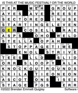 Brendan Emmett Quigley's Crossword #1523, "Is This At The Music Festival? Or the World Cup?" solution for 11/17/2022 