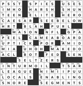 Will Nediger's USA Today crossword, “She's So High, High Above Me” solution for 12/9/2022
