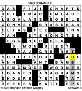 Brendan Emmett Quigley's Crossword #1543, “Mad Scramble” solution for 1/26/2023