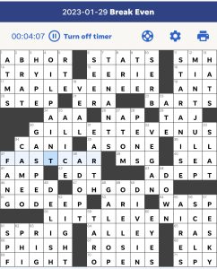 Zhouqin Burnikel's USA Today crossword, "Break Even" for 1/29/2023