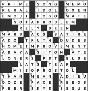 Erik Agard's USA Today crossword, "Noncentric" solution for 2/3/2023
