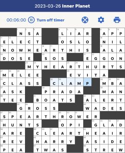 Stella Zawistowski's USA Today crossword, "Inner Planet" solution for 3/26/2023