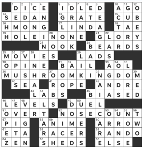Enrique Henestroza Anguiano's USA Today crossword, "Start Button" solution for 4/7/2023