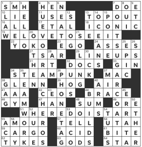 Rafael Musa's USA Today crossword, "Sunny Side Up (Freestyle)" solution for 8/4/2023