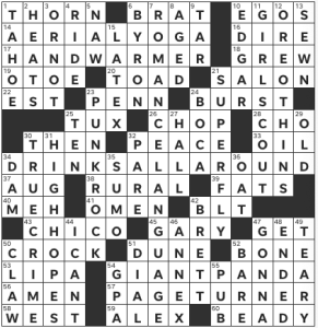 Jared Goudsmit's USA Today crossword, “'A Toast!' (Freestyle)” solution grid