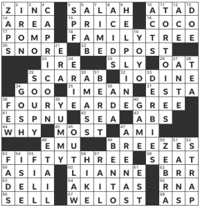 Matthew Stock's USA Today crossword, “Breaking Free” solution grid for 9/3/2023