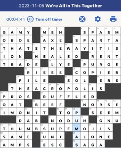 Matthew Stock's USA Today crossword, “We're All in This Together” solution for 11/5/2023