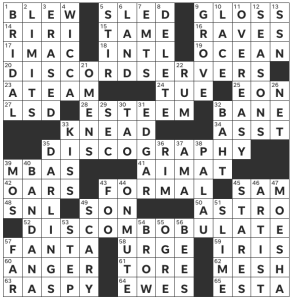 Kelsey Dixon's USA Today crossword, “Early Disco” solution grid for 11/26/2023