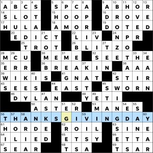 Completed USA Today crossword for Thursday November 27, 2025