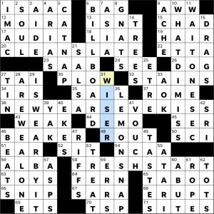Completed USA Today crossword for Thursday January 01, 2026