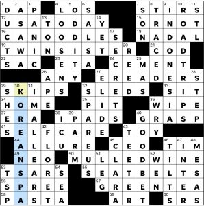 Completed USA Today crossword for Wednesday January 21, 2026
