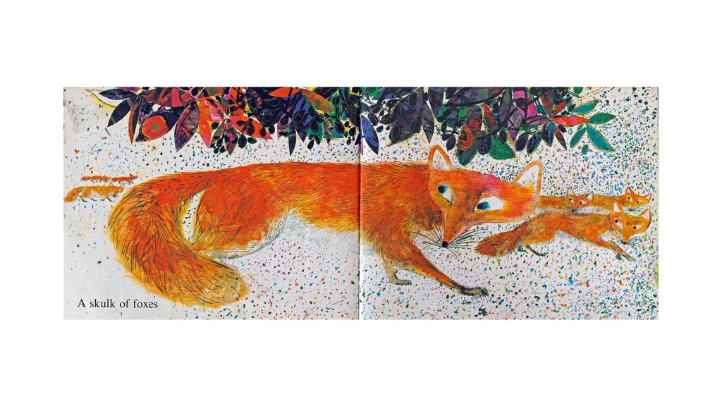 painting of some foxes in a winter landscape, by Brian Wildsmith ©1967