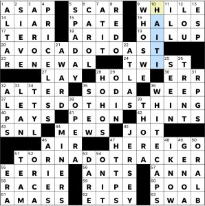 Completed USA Today crossword for Wednesday March 25, 2026