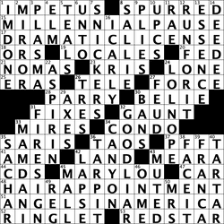 Answer grid for Los Angeles Times crossword 5/9/26 by Sarah Sinclair & Erik Agard
